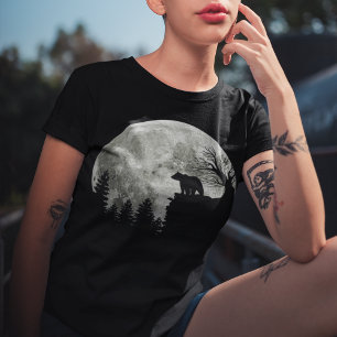 T-shirt Ours Stand Sur Montagne Éffrayante Lune D'Hallowee