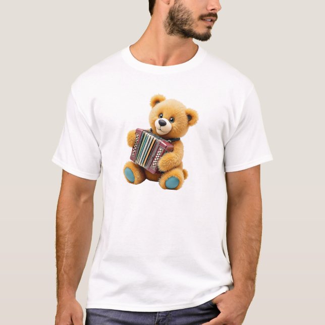 T-shirt Ourson mignon jouant de l’accordéon. (Devant)