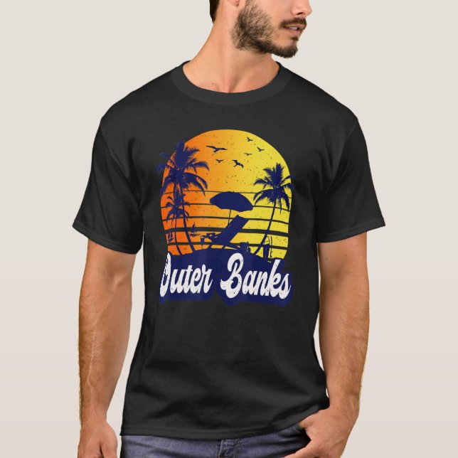 T-shirt Outer Banks Carolina Sunset Beach Retro (Devant)