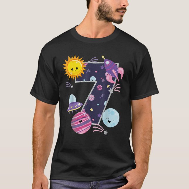 T-shirt Outer Space 7 Year Old 7th Birthday Girl Party Spa (Devant)