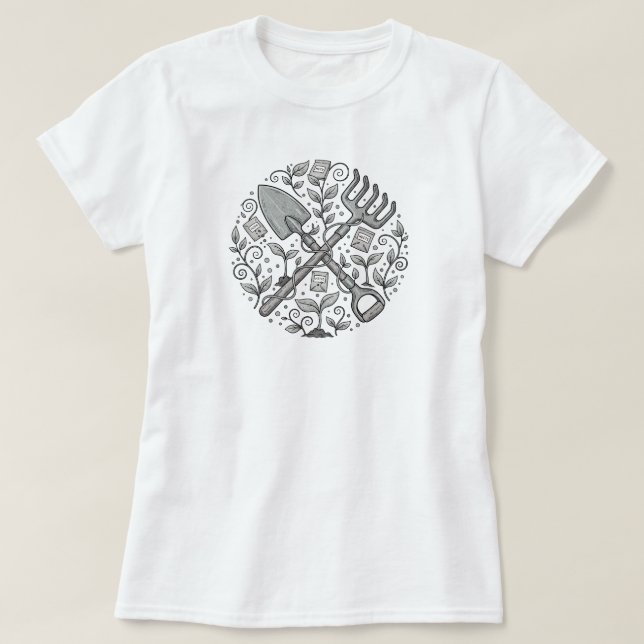 T-shirt Outil de jardin Whimsical Folk-Art | T-Shir BLANC  (Design devant)
