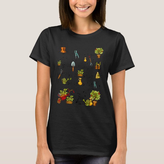 T-shirt Outils de jardinage Musique Note du personnel Gard (Devant)