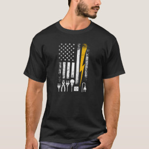 T-shirt Outils d'électricien de ligne de drapeau américain