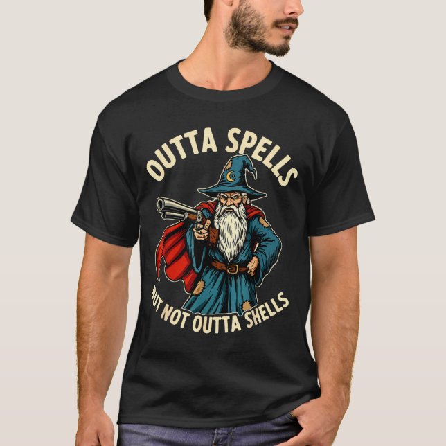 T-shirt Outta Spells But Not Outta Shells Wizard Fantasy M (Devant)