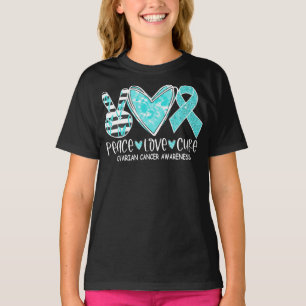 T-shirt Ovarian Cancer Awareness Teal Ribbon Heart Peace L
