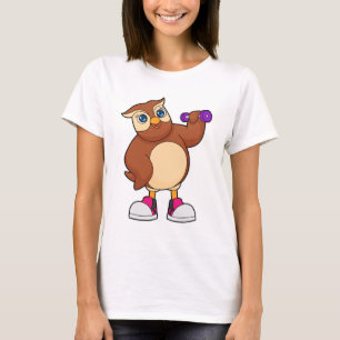 T-shirt Owl Fitness Dumbbell