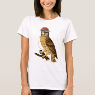 T-shirt Owl with Steampunk Style Bowler Hat