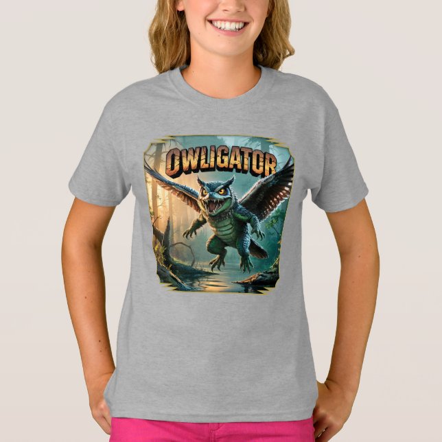 T-shirt Owligator Illustration – Owl Alligator Funny Scary (Devant)