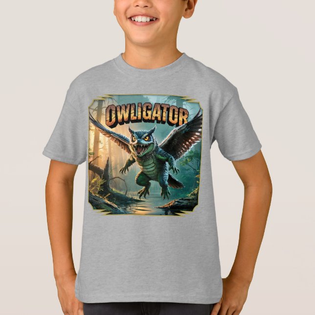 T-shirt Owligator Illustration – Owl Alligator Funny Scary (Devant)