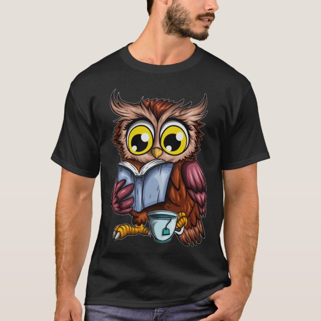 T-shirt Owls Book Newspaper Crime Novel Hot Tea Cup Owl Re (Devant)