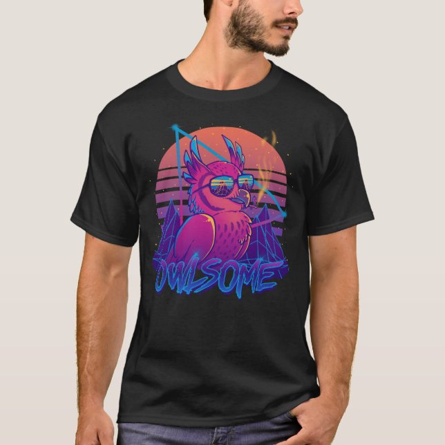 T-shirt Owlsome - oiseau impressionnant Retrowave 80s de (Devant)