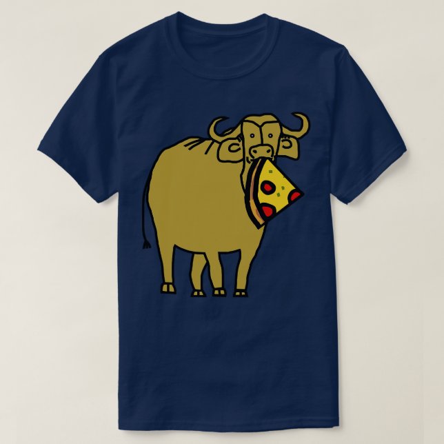 T-shirt Ox d'or avec Pepperoni Pizza Slice dans la bouche (Design devant)