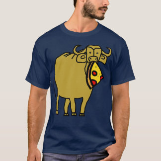 T-shirt Ox d'or avec Pepperoni Pizza Slice dans la bouche