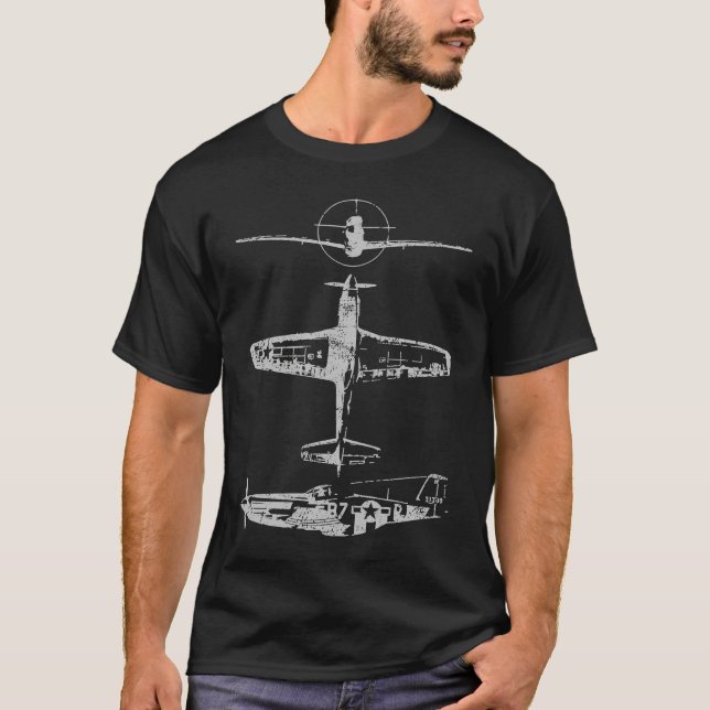 T-shirt P51 Mustang American WW2 War Plane (Devant)