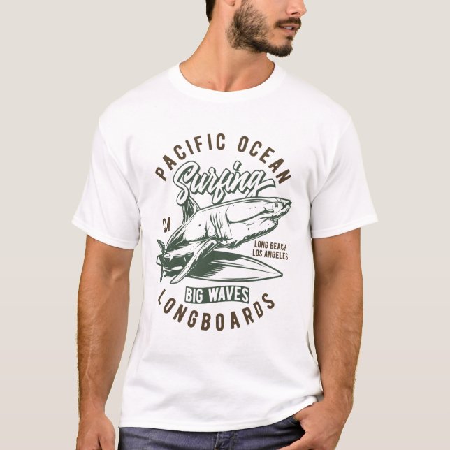 T-shirt Pacific Ocean Surfing Big Waves Longboards (Devant)