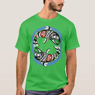 T-shirt Pacifique Nord-Ouest Saumon double Coho YinYang Cô