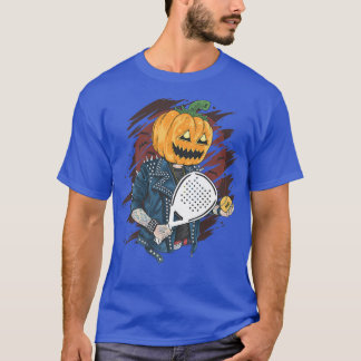 T-shirt Padel Halloween Citrouille Tenant Une Paddle Tenni