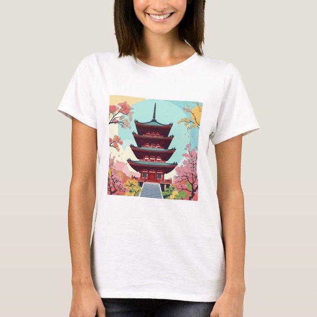 T-shirt Pagode serène au milieu des arbres en fleurs - Jap (Devant)