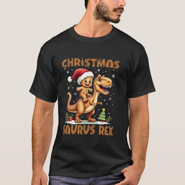 T-shirt Pain d'épices homme équitation Dinosaur T rex Noël (Devant)