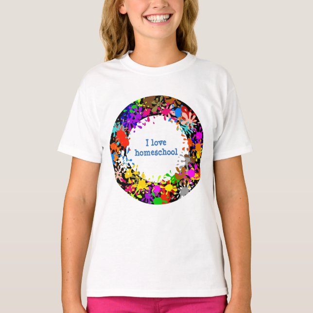 T-shirt Paint splatter J'aime l'école à domicile (Devant)