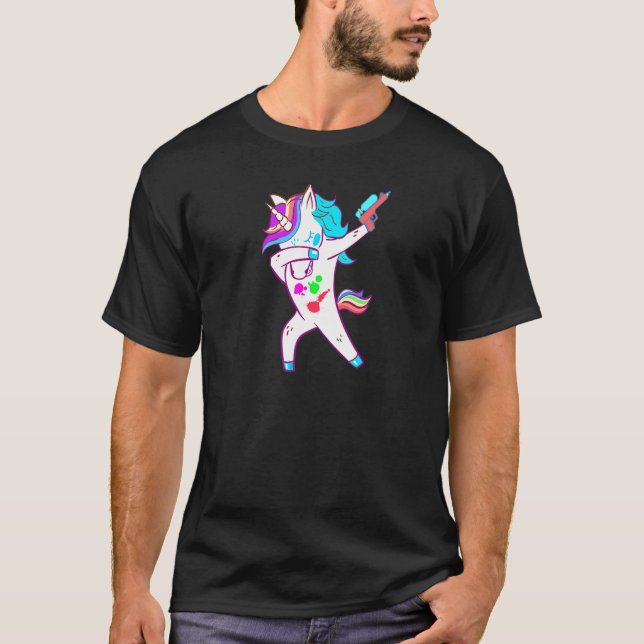 T-shirt Paintball Splatter Dabbing Unicorn Tactique Shooti (Devant)