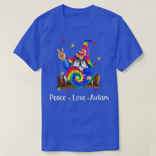 T-shirt Paix Amour Autisme Gnome Autisme Tie Dye Autisme A (Design devant)