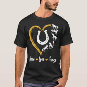T-shirt Paix Amour Chevaux et Cœur Fer à Cheval Équitation