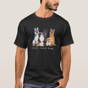T-shirt Paix. Amour. Chien. Chemise Chien Noir