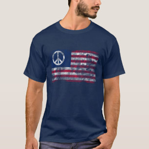 T-shirt Paix et Liberté Drapeau américain en détresse & Pa