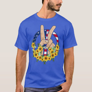 T-shirt Paix Mains En Paix Tournesol Drapeau Américain 4e