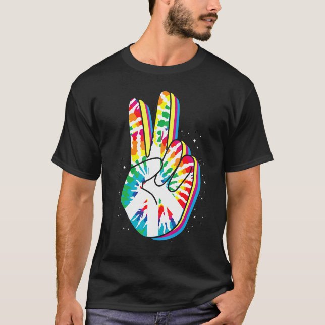 T-shirt Paix Tie Teinture Doigt Liberté Hippie Fleur Ch (Devant)