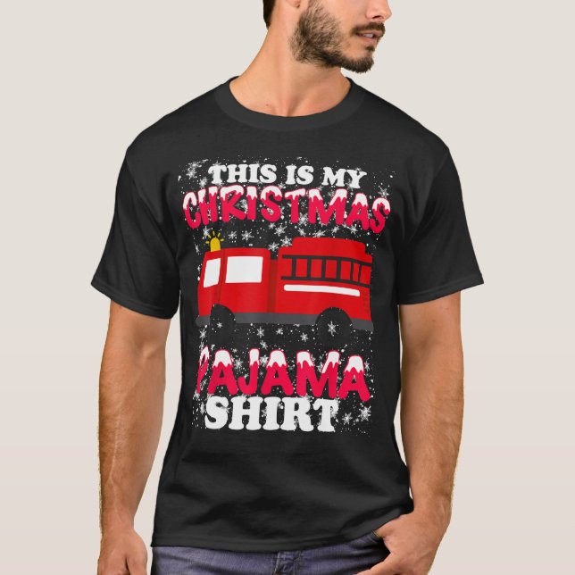 T-shirt Pajama de Noël des pompiers - Feu Truck Funny Fi (Devant)