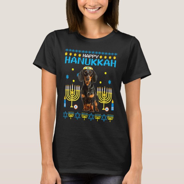 T-shirt Pajamas Dachshund Chanukah Jewish Ugly Hanoukka Ch (Devant)