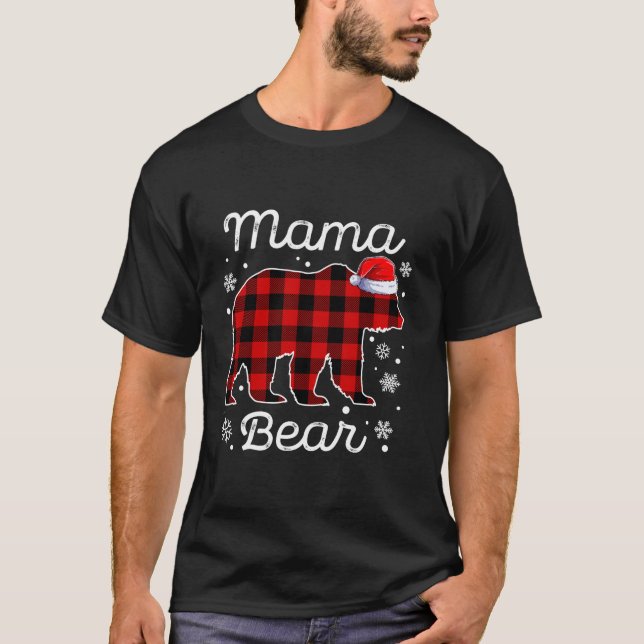 T-shirt Pajamas de Noël de Mama Bear Buffalo Rouge Pressé  (Devant)