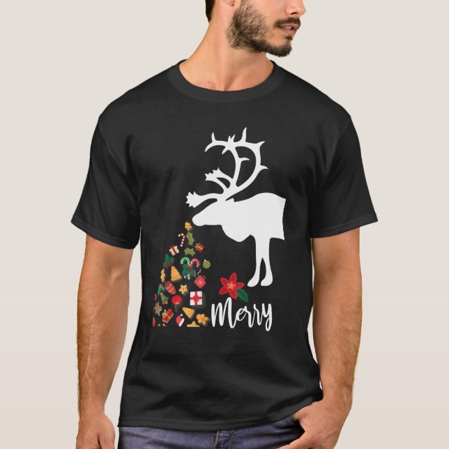 T-shirt Pajamas De Noël De Reindeer Pour Un Match De Famil (Devant)