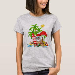 T-shirt Pajamas de Noël d'été Père Noël Surfing Drôl