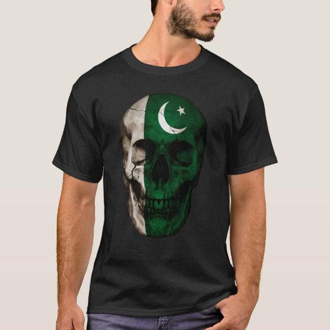 T-shirt Pakistan Drapeau crâne Racines pakistanaises Fière (Devant)