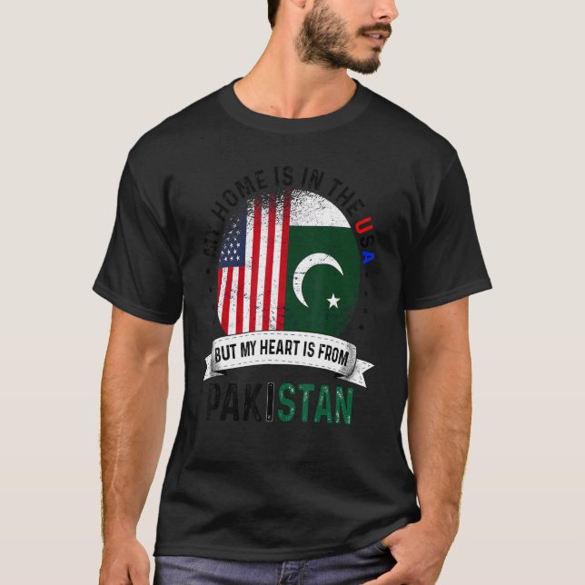 T-shirt Pakistan : Le Coeur Patriote Pakistanais Américain (Devant)