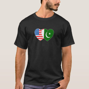 T-shirt Pakistan&USA Drapeau double coeur pour l'Amérique 