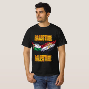 T-Shirt Palestine Egypte Drapeaux Unité Texte Or
