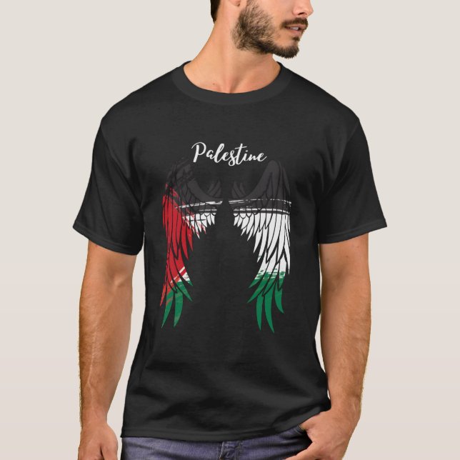 T-shirt Palestine Flag Dad On Back Side Palestinian Angel  (Devant)