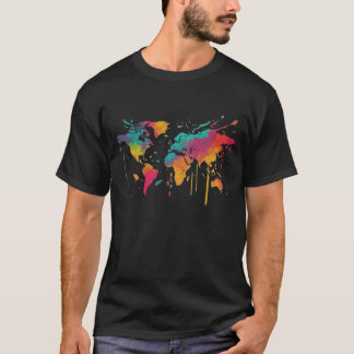 T-shirt Palette mondiale Tee : Multicolor World Map Print