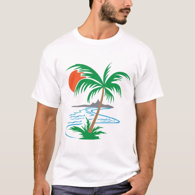 T-shirt Palm Tree by the River | Tropical Sunset Art (Devant)