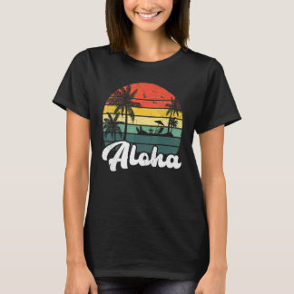T-shirt Palm Tree Vintage Rétro Vacances d'été Hawaii Alo