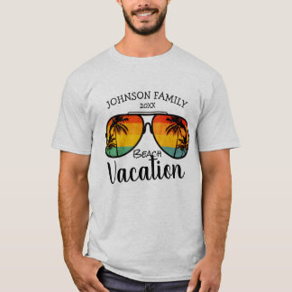 T-shirt Palm Trees Retro Lunettes de soleil Famille Vacanc