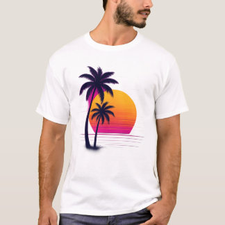 T-shirt Palmes de coucher de soleil Retro Neon