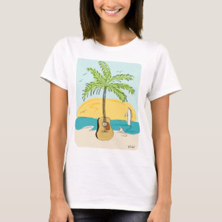 T-shirt Palmier à guitare au coucher du soleil sur la plag