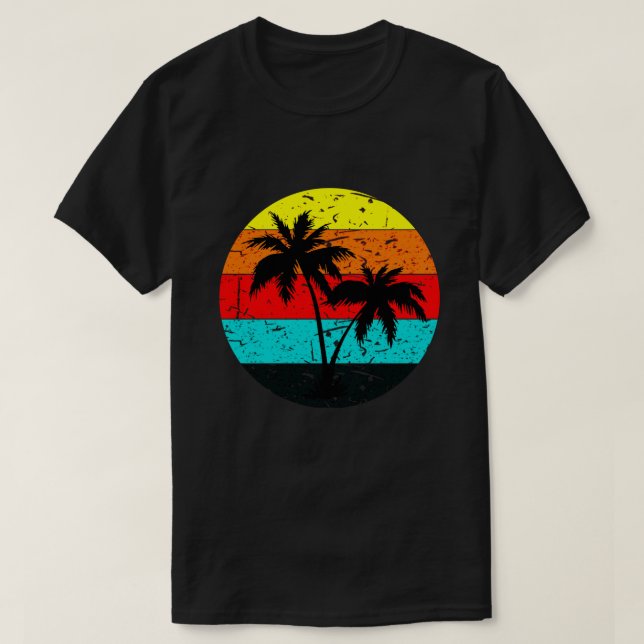 T-shirt palmier couché de soleil rétro (Design devant)