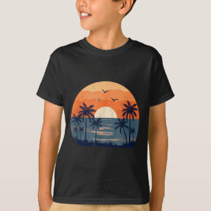 T-shirt Palmier Rétro Coucher de Soleil Lever de Soleil Pl