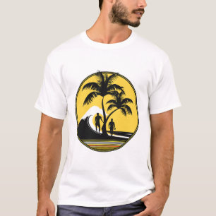 T-shirt Palmier Silhouette Tropicale Coucher de Soleil Dor